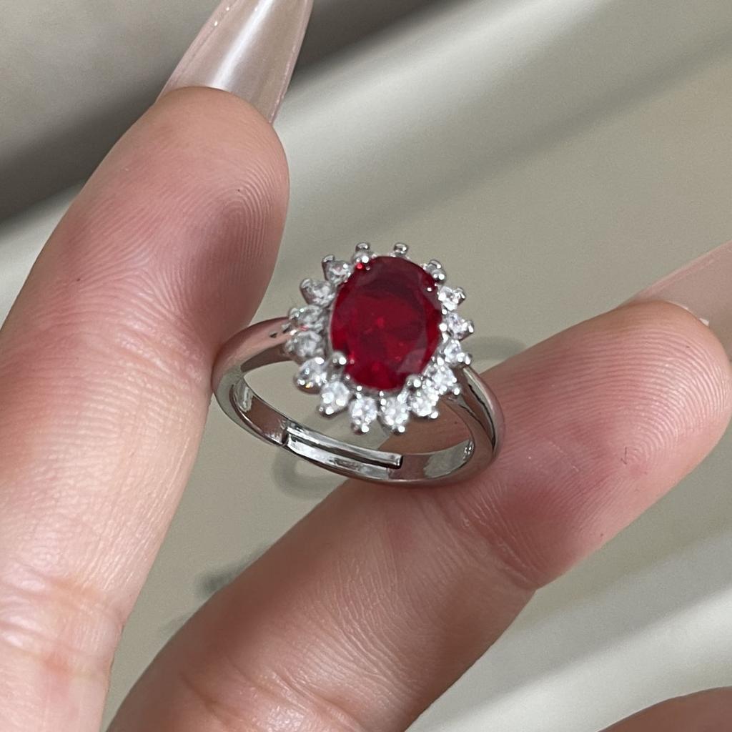 BF CLUB 925 Sterling Rings for Women Simple Geometric Handmade Irregular Retro Vintage Red CZ Ring Allergy For Birthday Gift