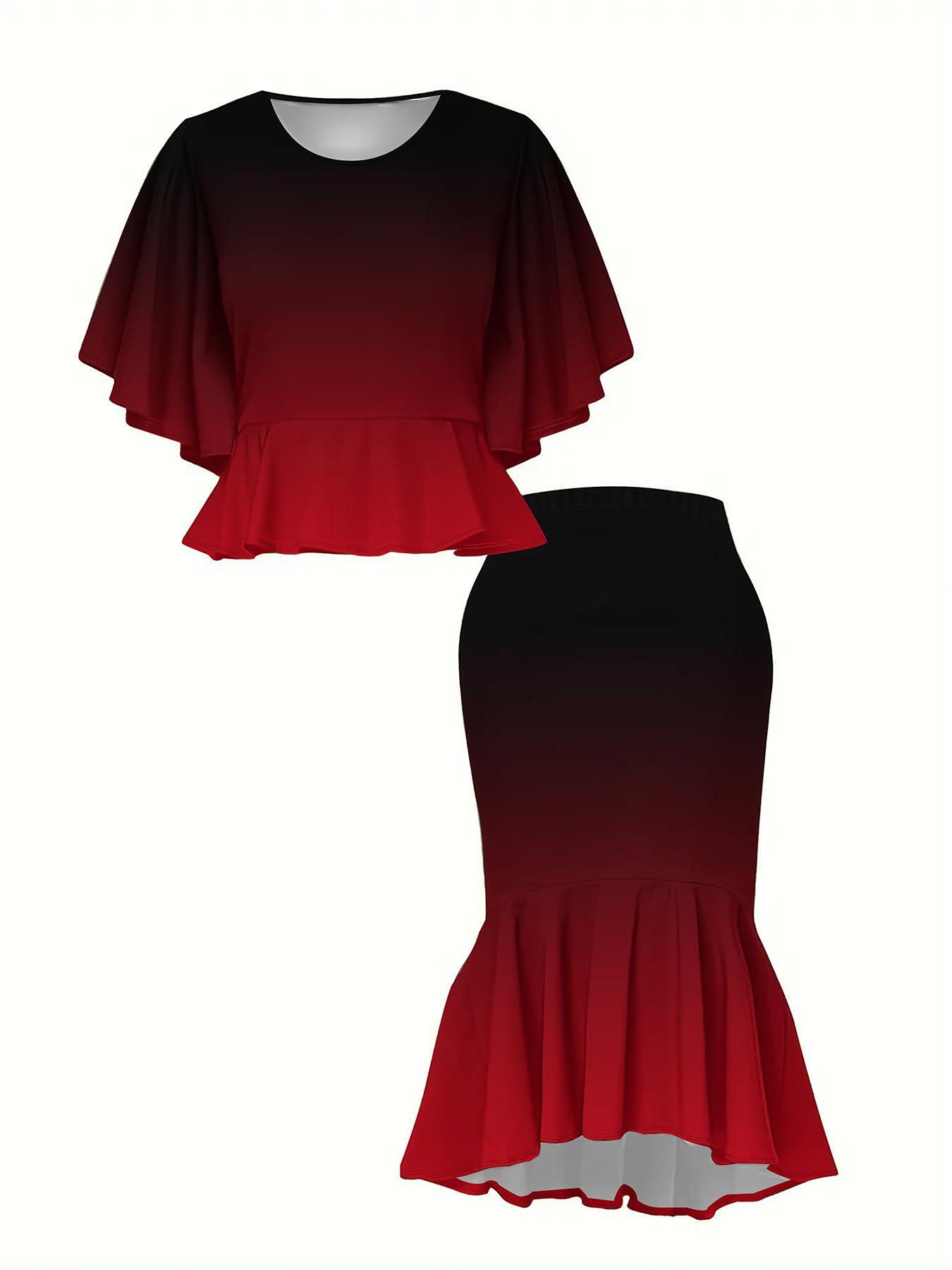 

Классический тотемный женский принт, напечатанный на 3D-принтере, Модный большого размера, Элегантный, Универсальный для всех сезонов. Футболка, Юбка и Комплект, Модный Стиль 6XL красный