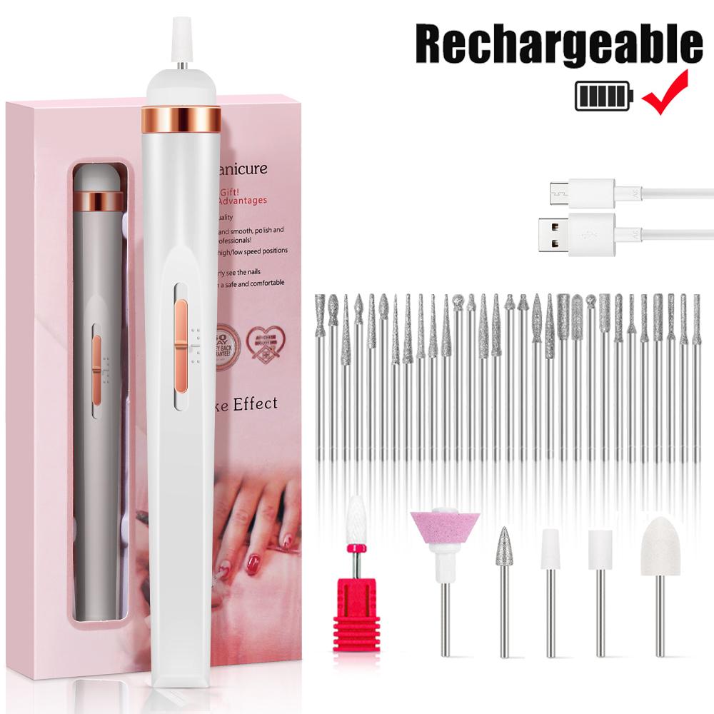 Electric Nail Polish Drill Set Machine With Light Portable With Battery Mini Electric Manicure Art Pen Tools For Gel Remover