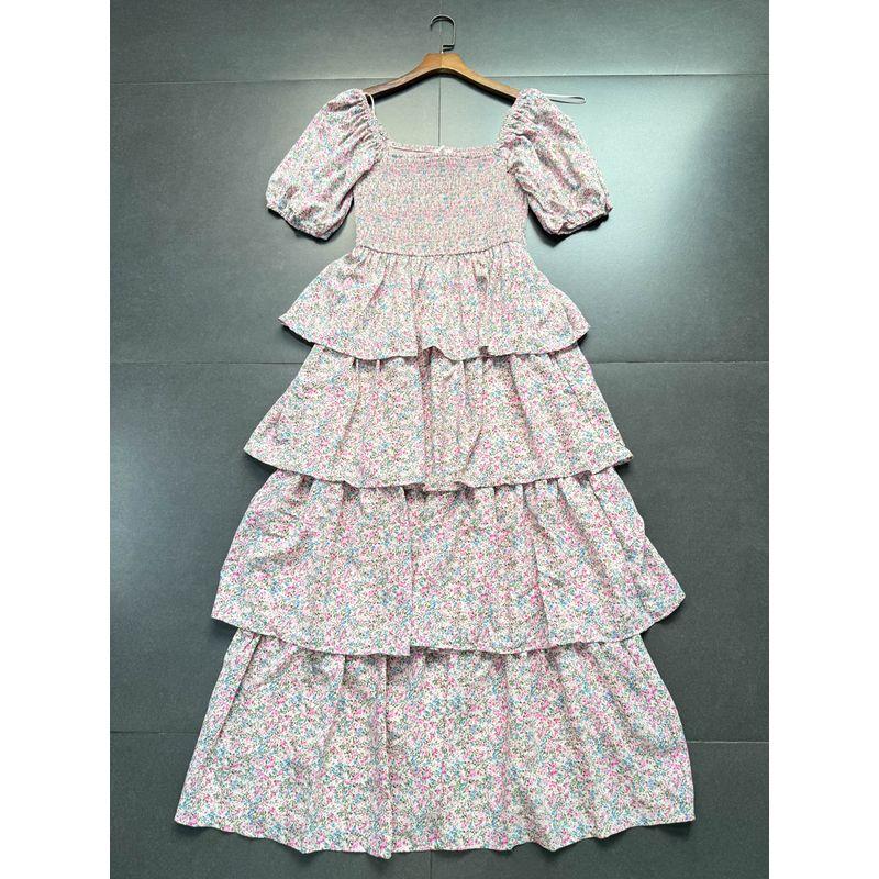 

Заказ внешней торговли Entr0/Февраль Домашний праздничный стиль Цветочный квадратный воротник Цветочное платье-юбка для торта Большое платье Женщины No. 4 small pink floral M