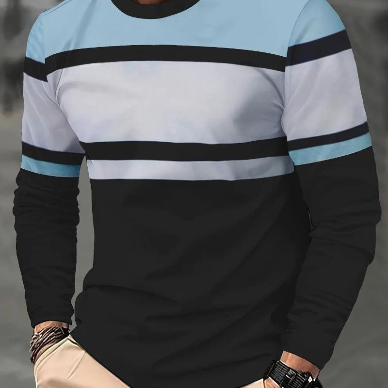 Men's Long-Sleeved Striped Printed T-Shirt - Comfortable and Breathable Shirt for Outdoor Leisure Streetwear