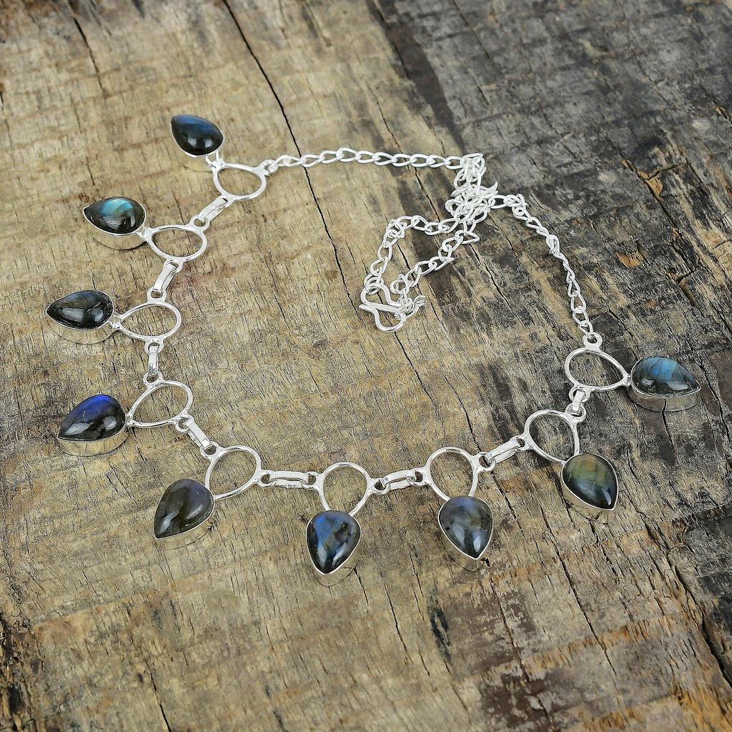 Flashy Labradorite Silver Necklace, Blue Color Necklace, Gemstone Necklace, 925 Sterling Silver Jewelry, 925 Silver Crystal Dainty Necklace For Her