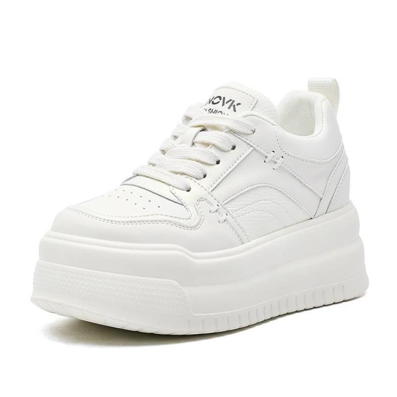 Fashion 6CM Genuine Leather Comfy Hidden Heel Block Flats Skate Board Platform Wedge Breathable Sneakers Vulcanized Chunky Shoes