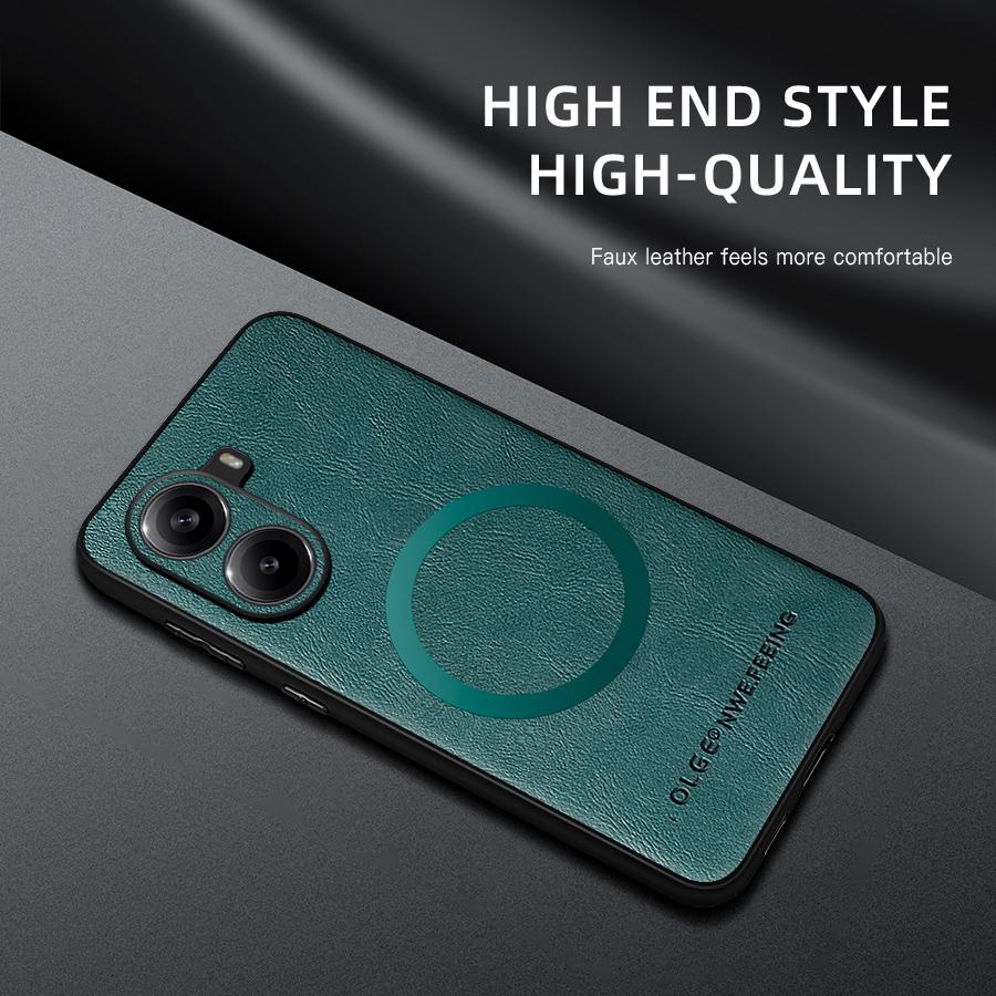 

For POCO X7 X7 Pro Fine Hole PU Cow Pattern Leather Outer Magnetic Ring Soft Edge Anti-Drop Anti-Fingerprint Phone Case For POCO X7 Pro