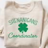 Shenanigans Coordinator Sweatshirt, St Patricks Day Shamrocks T-shirt, Womens St Patricks Gift, Irish Day Shirt, Four Leaf Clover Tee