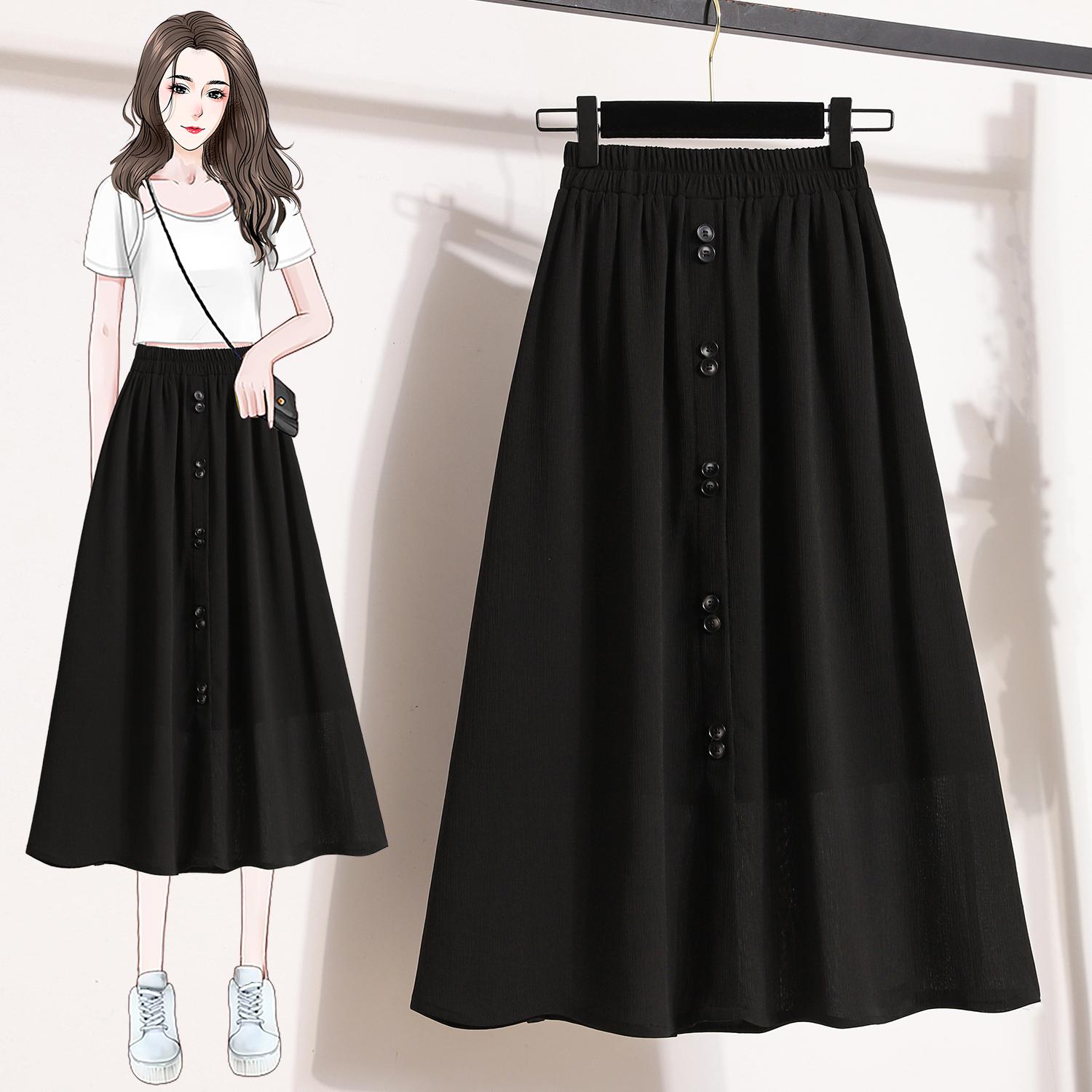 

Dimanaf 2024 летние женские юбки больших размеров, повседневные однотонные длинные юбки с эластичной резинкой на талии, винтажные свободные шифоновые 5XL 4XL чёрный