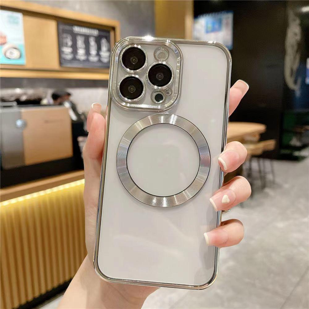 Iphone16 Electroplated Magnetic Attraction Suitable for 16E Fully Wrapped Transparent Tape Lens Film 15 Apple 14 Phone Case Max