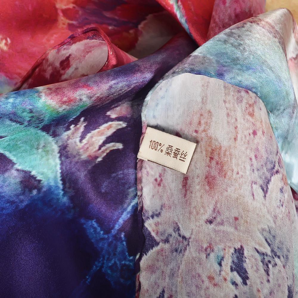BYSIFA|Winter Blue Red Silk Shawl Scarf New Floral Long Scarves Hijabs Printed Fashion Accessories Brand Head Neck Scarves Wraps