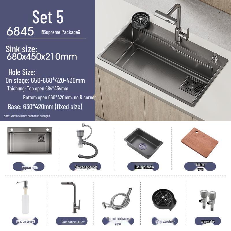 Handmade Gunmetal Gray SUS304 Stainless Steel Large Single Bowl Kitchen Sink