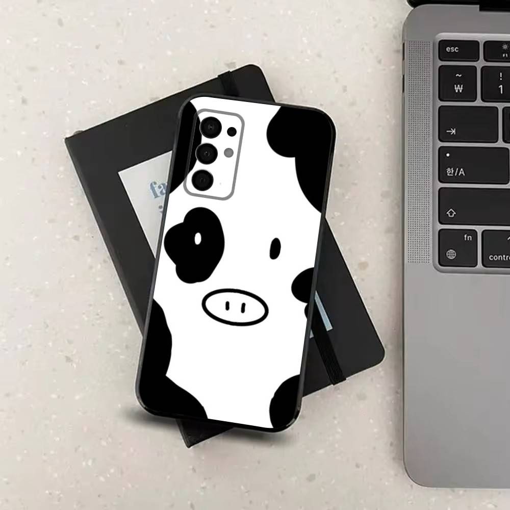 Cute Cow Print  For Samsung Galaxy A73,31,32,72,41,53,52,71,22,5G,Note,J7,8,9 Soft Black  Silicone Phone Case