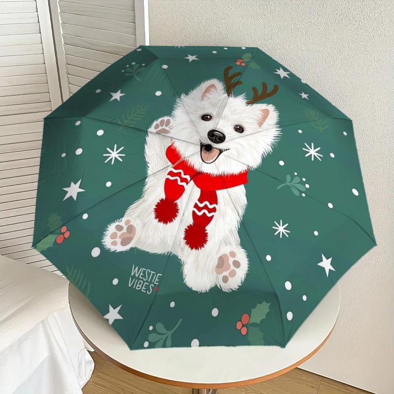 

1pc Christmas Westie Vibes Umbrella with Plastic Handle,Suitable for All Seasons Home Travel Outdoor UmbrellaDD1550