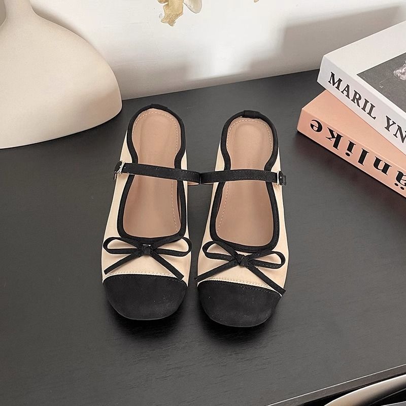 

Inner height-increasing women s shoes color matching bow thick heel bag head slippers 2025 summer new fairy wind word with sandals 35