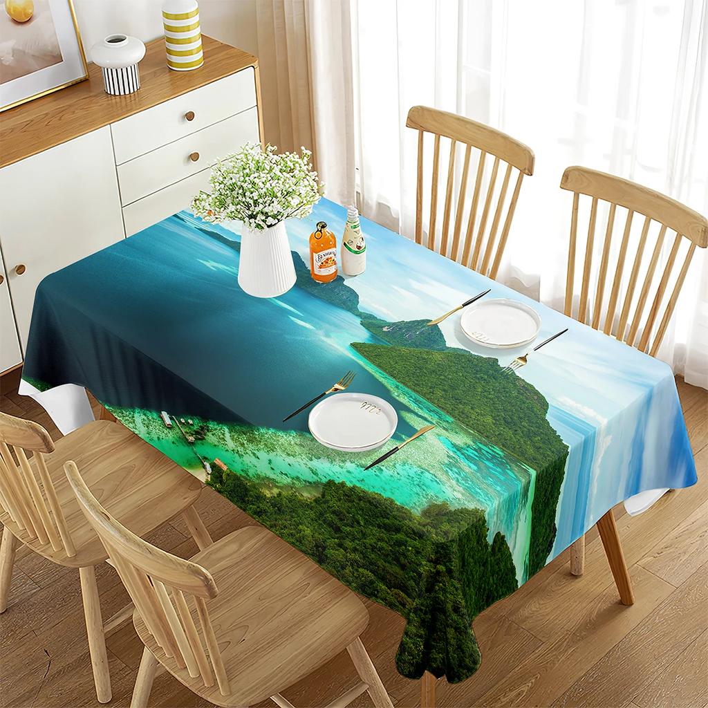 Hawaii Tablecloth, Waterproof and Wipeable Table Cloth for Restaurant Kitchen Dinner,Beach Modern Washable Polyester Table Cover