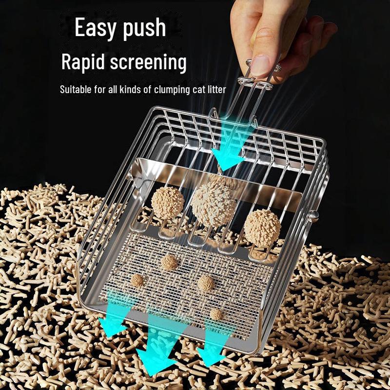 Large Metal Cat Litter Scoop with Fine Holes for Tofu and Ore Sand - Two-in-One Push and Pull Design