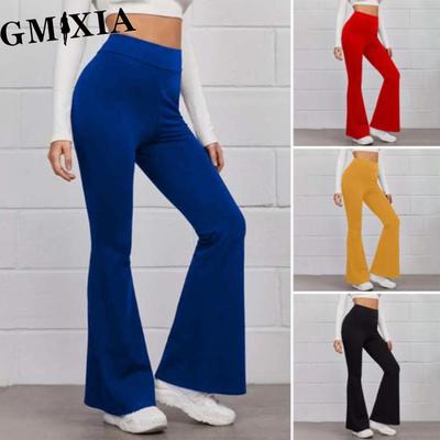 14 Colors Women Elastic Waist High Waist Trousers Ladies Solid Color Sports Flared Pants Streetwear Trousers