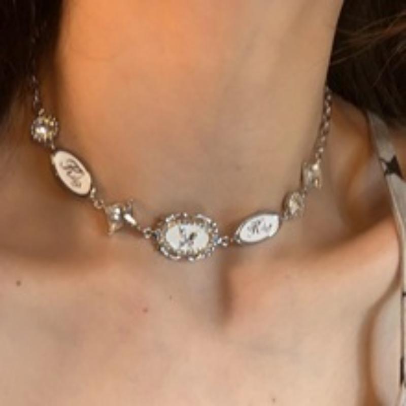 Harajuku Punk Love Heart Rhinestones Gothic Titanium Steel Necklace For Women New Cool Girl Party Jewelry Gifts For Friend