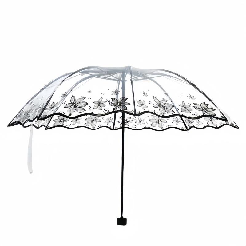 

1 шт. прозрачный зонт с цветочным узором, подходит для школы, складной ручной зонт, милый прозрачный уличный зонт