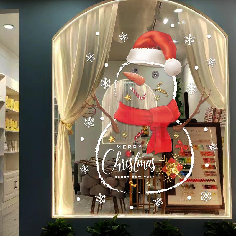 Christmas Festive Atmosphere Decorative Window Stickers, Window Glass Door Stickers, Cartoon Snowman Static Decorative Stickers