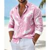 Men Loose Abstract Print Turn Down Collar Long Sleeve Casual Shirt