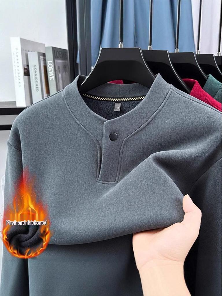 Men's Fleece-Lined Stand Collar Sweatshirt - Stylish, Warm Base Layer for Autumn/Winter