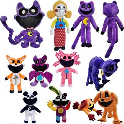 "Smiling Critters: Purple Cat Plush Toy with Big Mouth"