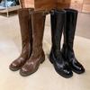 Vintage Washed Leather Slim Side Zipper Thick Heel Knight Boots Women'S Autumn And Winter Tall Boots Long Boots