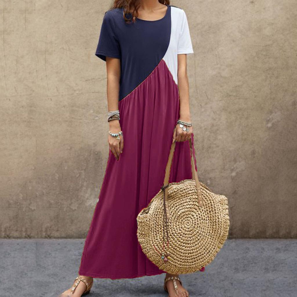 Rochii Femei Rochii Maxi Lungi pentru Femei Vestidos Rochie Casual Plajă Patchwork Culoare Mânecă Scurtă Largă Casual Mărimi Mari