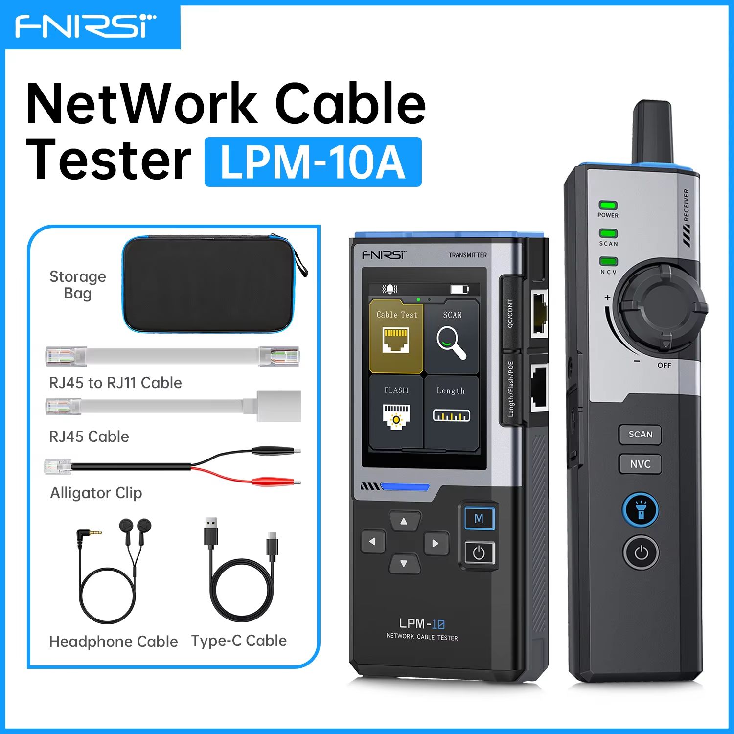 

FNIRSI LPM-10A Intelligent Cable Finder RJ45/RJ11 Line Tester LAN Cable Tester Port Flash Anti-interference Network Repair Tool LPM-10A