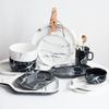 Nordisches Marmor Keramikschüssel-Set – Porzellangeschirr für Frühstück, Reis, Nudeln, Suppe
