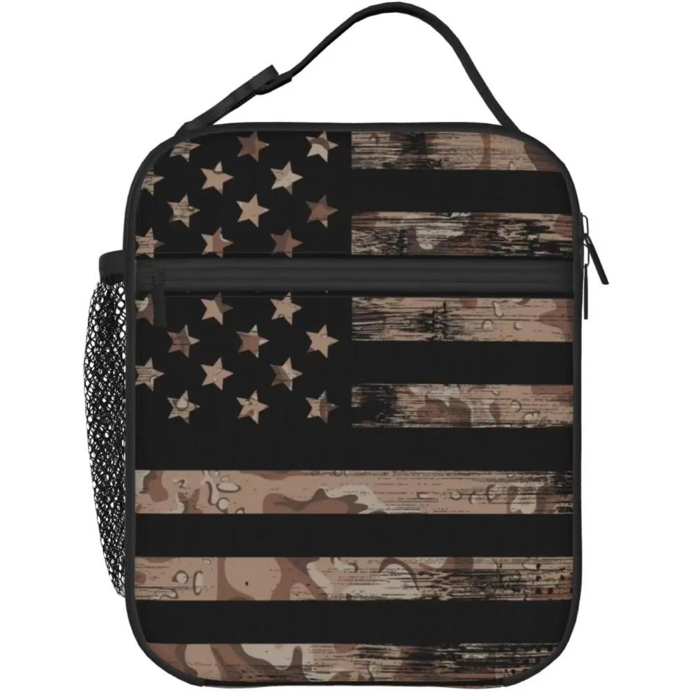 Camouflage American Flag Lunch Box Camo Insulated Lunch Bags for Women Men Girls Boys Detachable Handle Lunch Box Meal Tote Bag