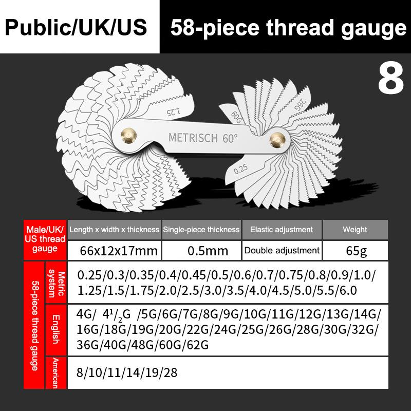 55/60 Degree Thread Plug Gauge Carbon Steel Measuring Tool Metric Imperial Gear Tooth Screw Pitch Gauges Tap Thread Measurement