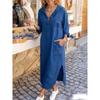 QICED Fashion Summer Spring Solid Color Print V-Neck Long Sleeve Casual Dresses