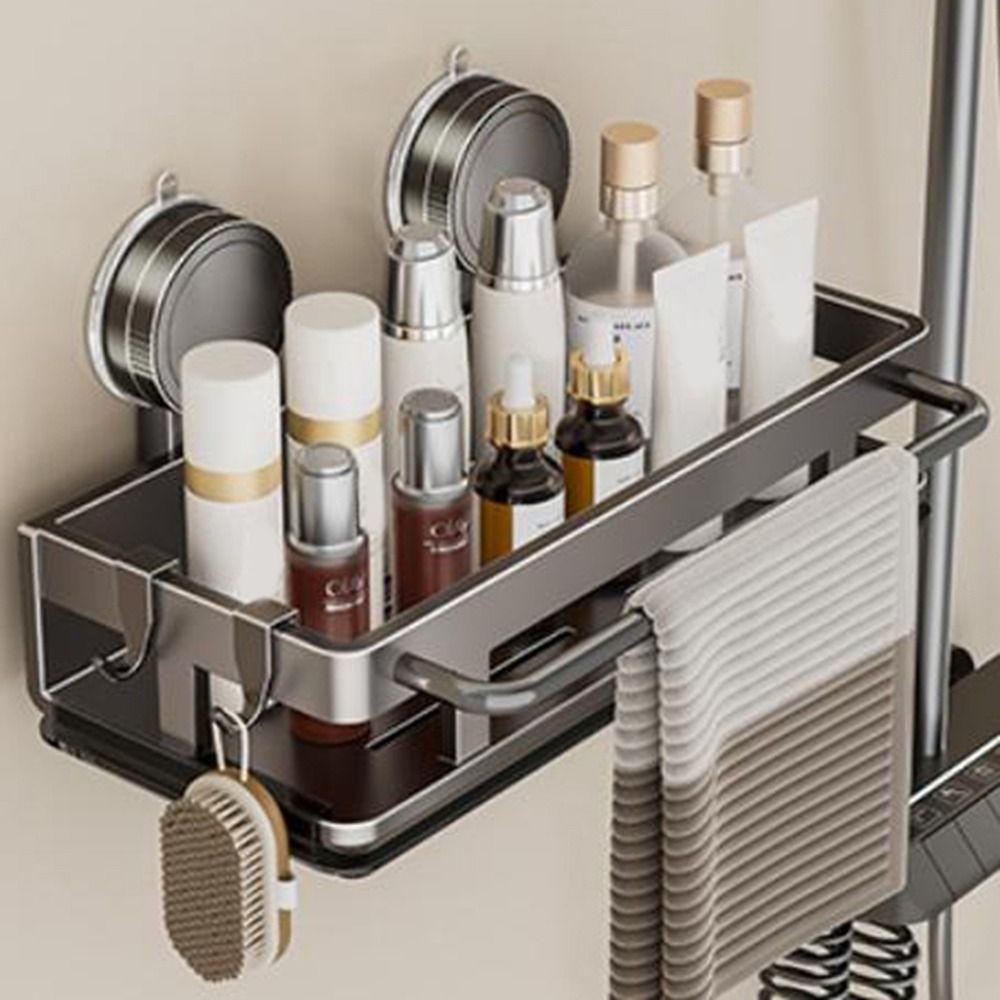 

Space Aluminum Suction Cup Dish Sponge Holder Punch Free Rag Storage Drainage Shelf for Home Beige-Style A