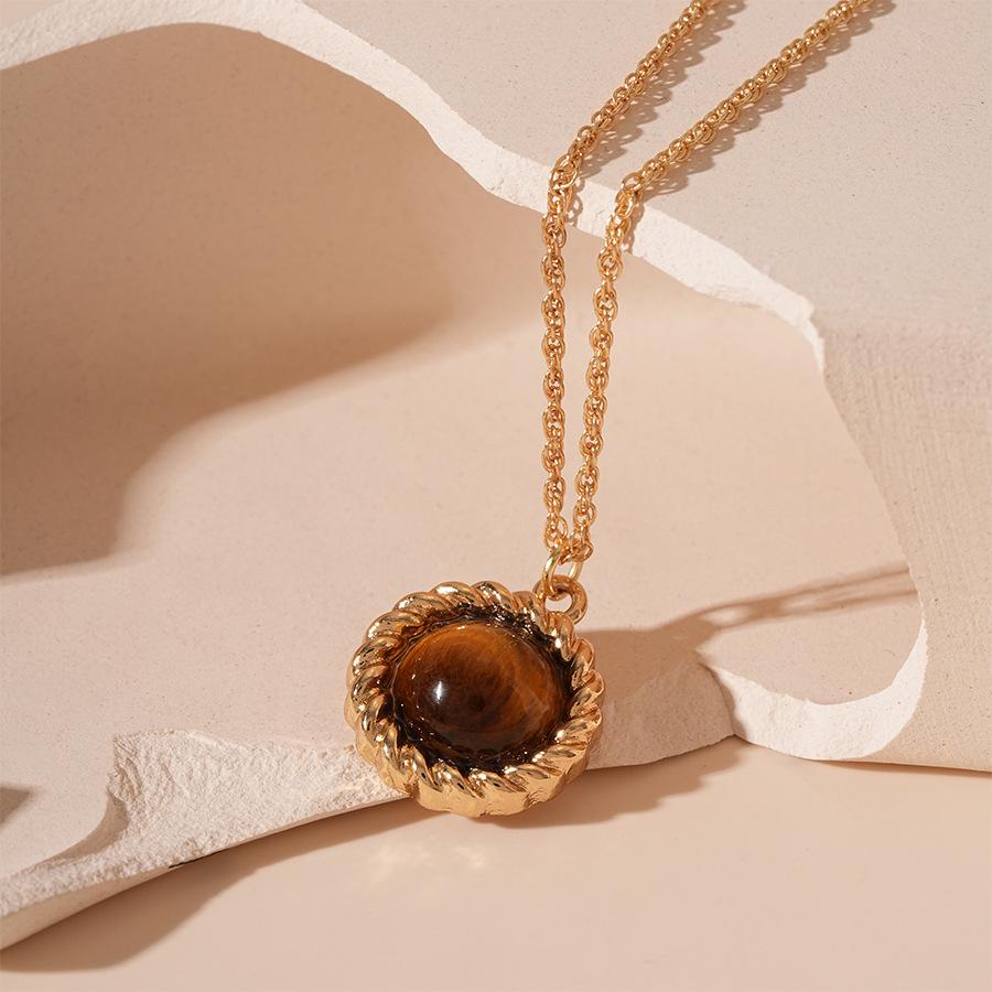 Maillard-Style Tiger Eye Round Retro Minimalist Clavicle Necklace for Women