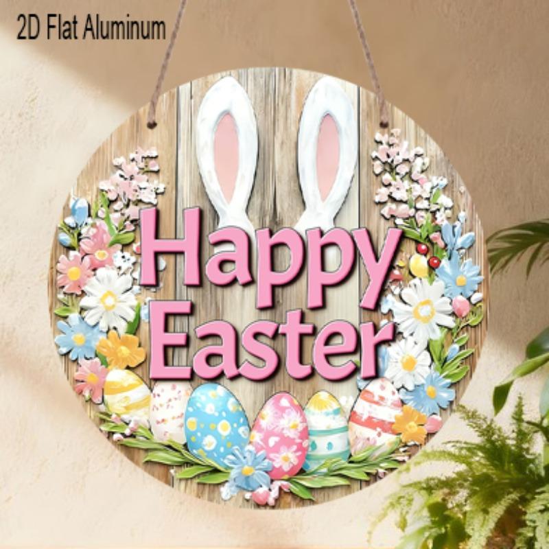

2D Flat 1pc Easter Aluminum Decoration Hanging Plaque, Bunny Ears and Colorful Eggs Signs, Living Room Decor, Easter Party Decor, Lightweight 7.87×7.87inch