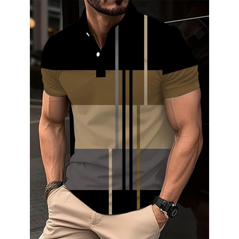 Men's Plaid Print Polo Shirt Short Sleeve Turn Down Collar Button Down Casual Golf Shirt