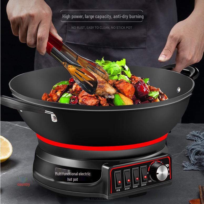 Aragaz electric multifuncțional din fontă: Oală fierbinte, tigaie, aparat de gătit la abur și oală pentru tocană, toate într-unul.