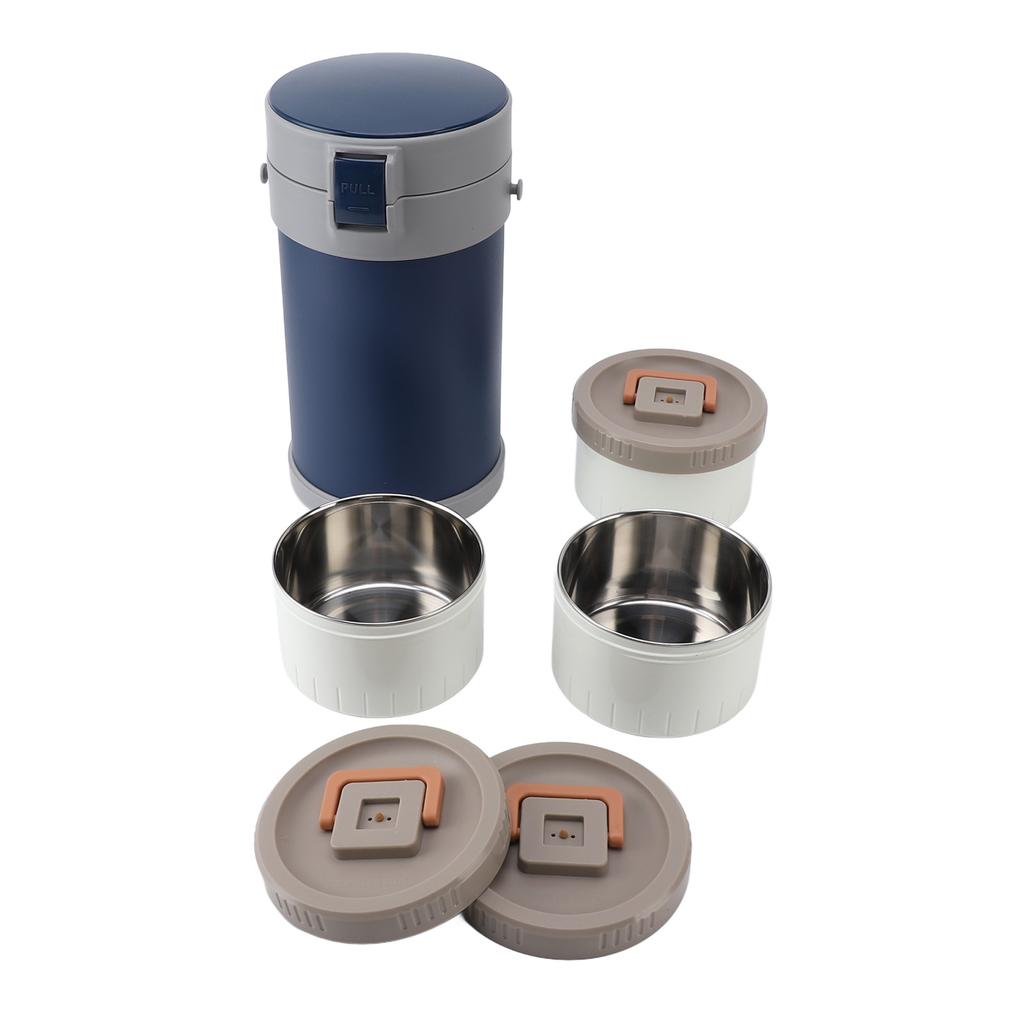 Bocal alimentaire isotherme 2,3L 3 niveaux compatible micro-ondes Acier inoxydable 304 Boîte à déjeuner thermique avec bandoulière