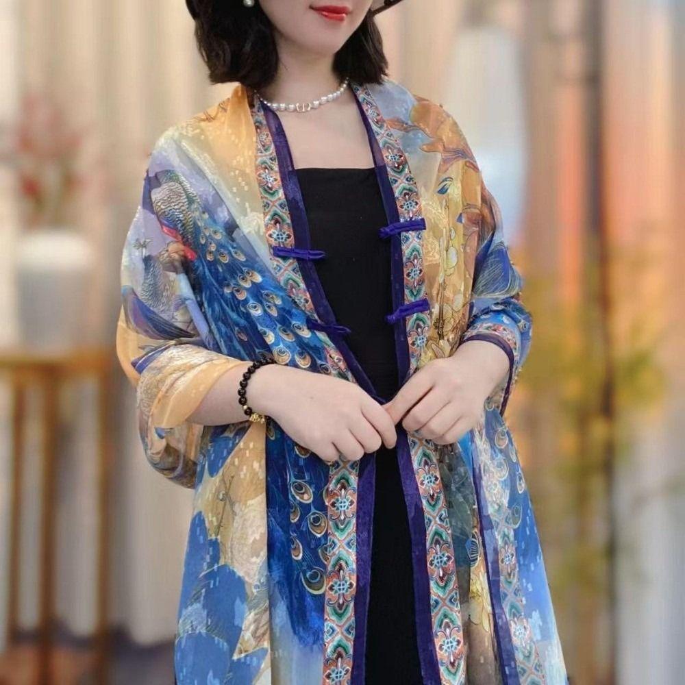 Flower Lady Silk Scarf Sunscreen Travel Photography Scarf Trendy Tudung Scarf Beach
