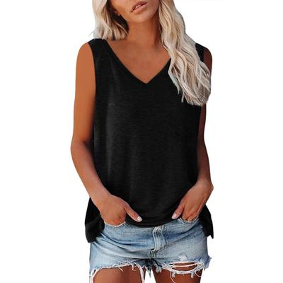 Tanktop für Damen und Mädchen, einfarbig, lässiges Oberteil mit V-Ausschnitt, Tanktops für Damen, lockere Passform, ärmellose Oberteile, fließend