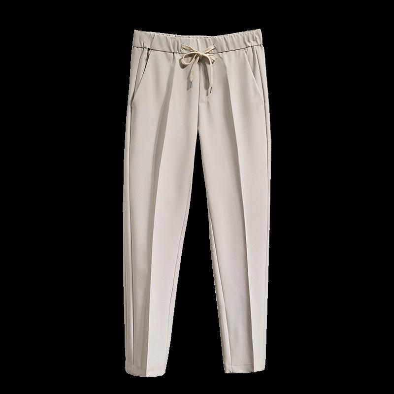 Spring Men's 9-point Casual Pants Stylish Lightweight Elastic Waist Draped Anti-wrinkle British Style Men's Trousers Foot Pants