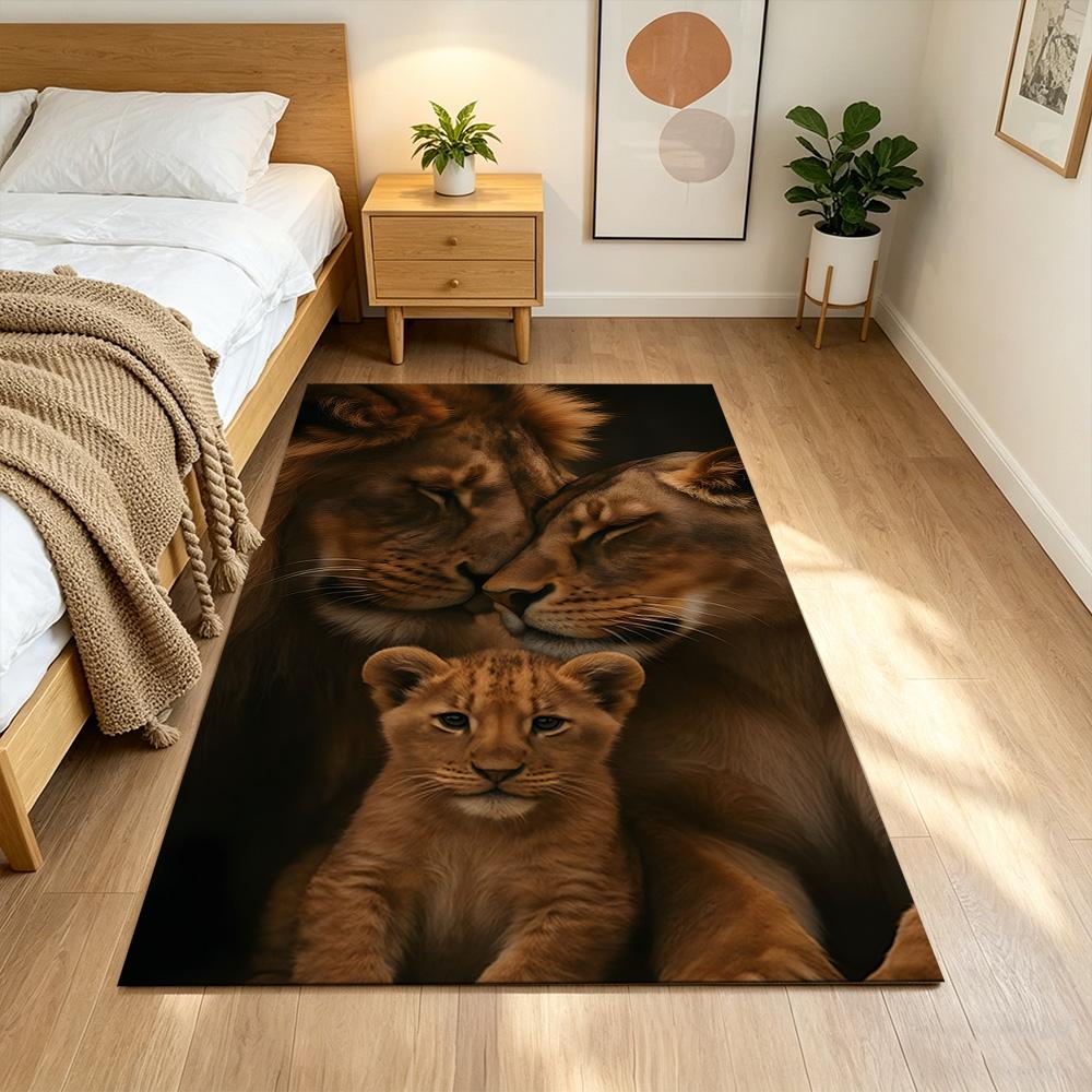 Lion Family Bonding Moment Non-Slip Home Carpet Design for Office Decor Living Room Gift