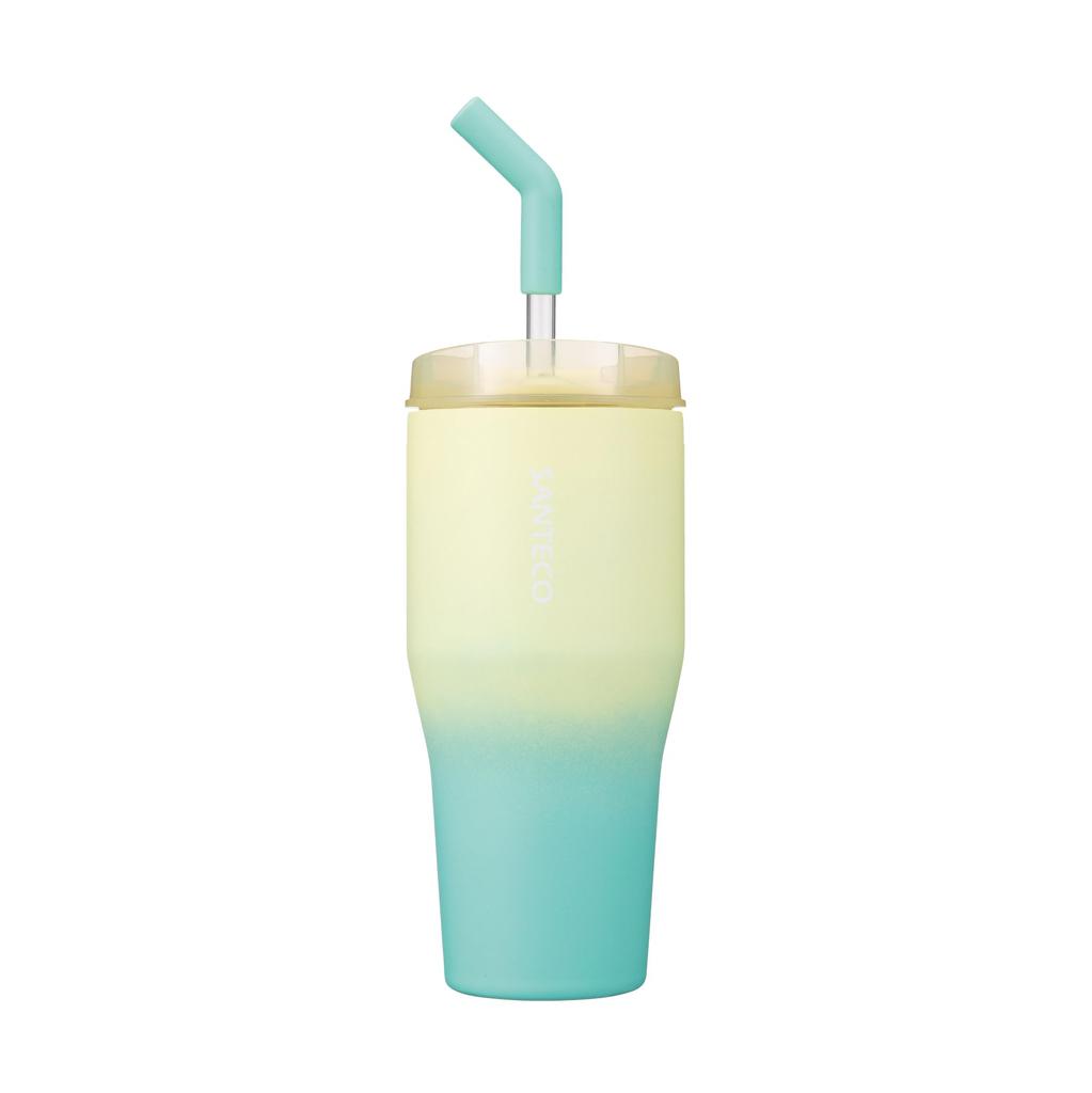 CB Japan ANIE 2-Way Tumbler 670, 670ml, with Straw and Lid, Yellow and Green, Vacuum Insulated, Stainless Steel, Double-Walled Construction, SANTECO