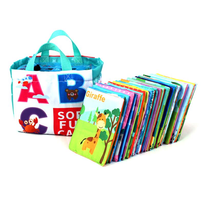 

26Pcs Baby Cloth Book Soft Alphabet Cards with Cloth Storage Bag Abc Interactive Educational Montessori Early Learning Toy