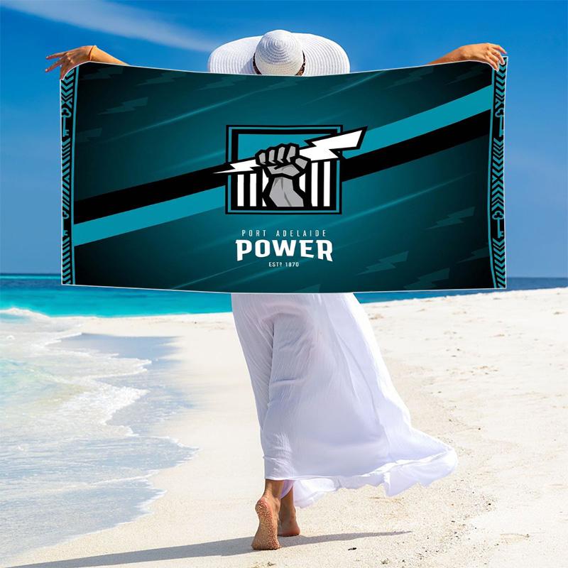 Port Adelaide Power Print Beach Towel, Large Soft Quick Dry Towel for Beach Camping Swimming