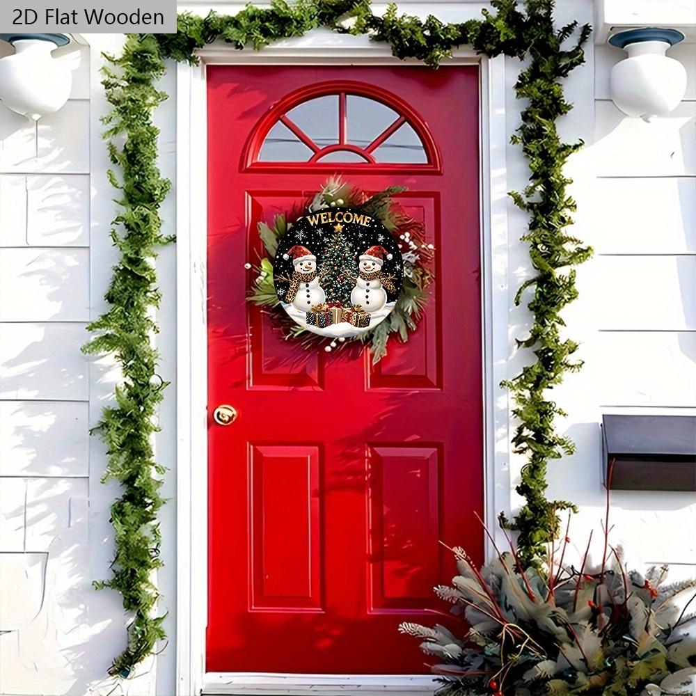 Rustikální vánoční dřevěná uvítací cedule se vzorem sněhuláka - Kulatá cedule Navidad na vchodové dveře, nástěnná dekorace - Ideální vánoční dekorace