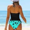 Women's Halter Blue Coconut Tree Print Bikini Tankini Swimsuit