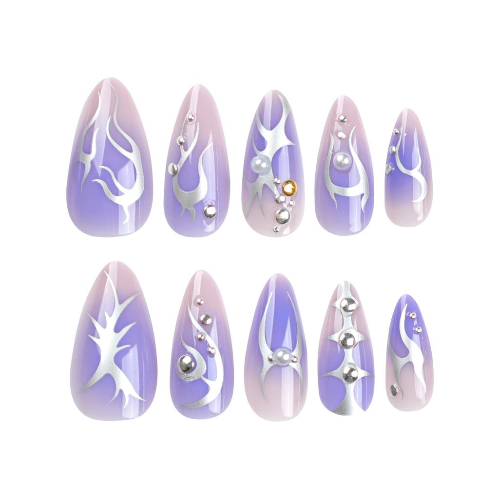 Nail Art Nail Film Internet celebrity Hot Silver Fake Nail Flame