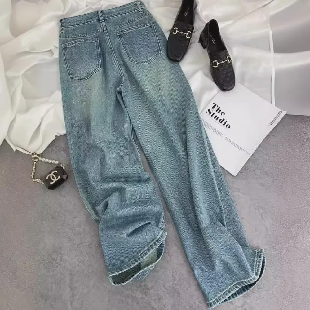 Starry Diamond High-Waist Slim Jeans for Women - New European Style, Loose Fit Trousers for Spring and Summer