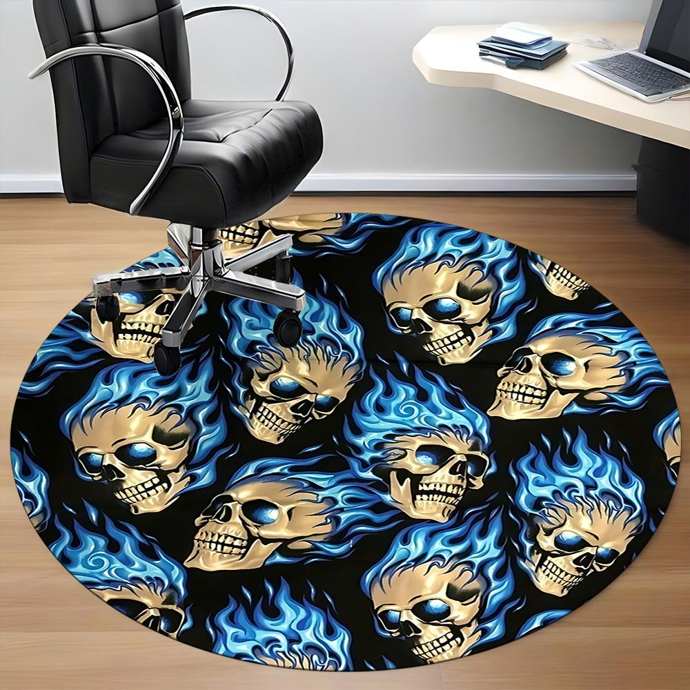1PC Skulls Flames Office Round Area Rug, Mat Suitable For Office, Under Office Chairs Bedroom Living Room Home Decor, Room Deco